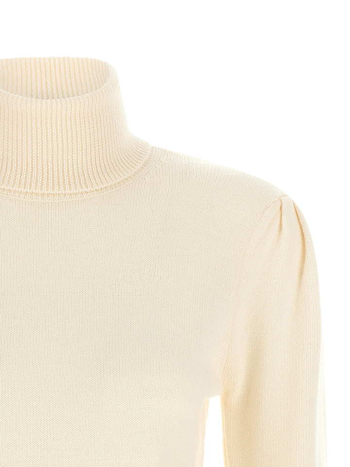 Ganni Ganni Turtleneck Sweater With Lace Trim Maglioni - Bianco | ef12b29a8303a43856f5bb26b30335c1ec71eb04