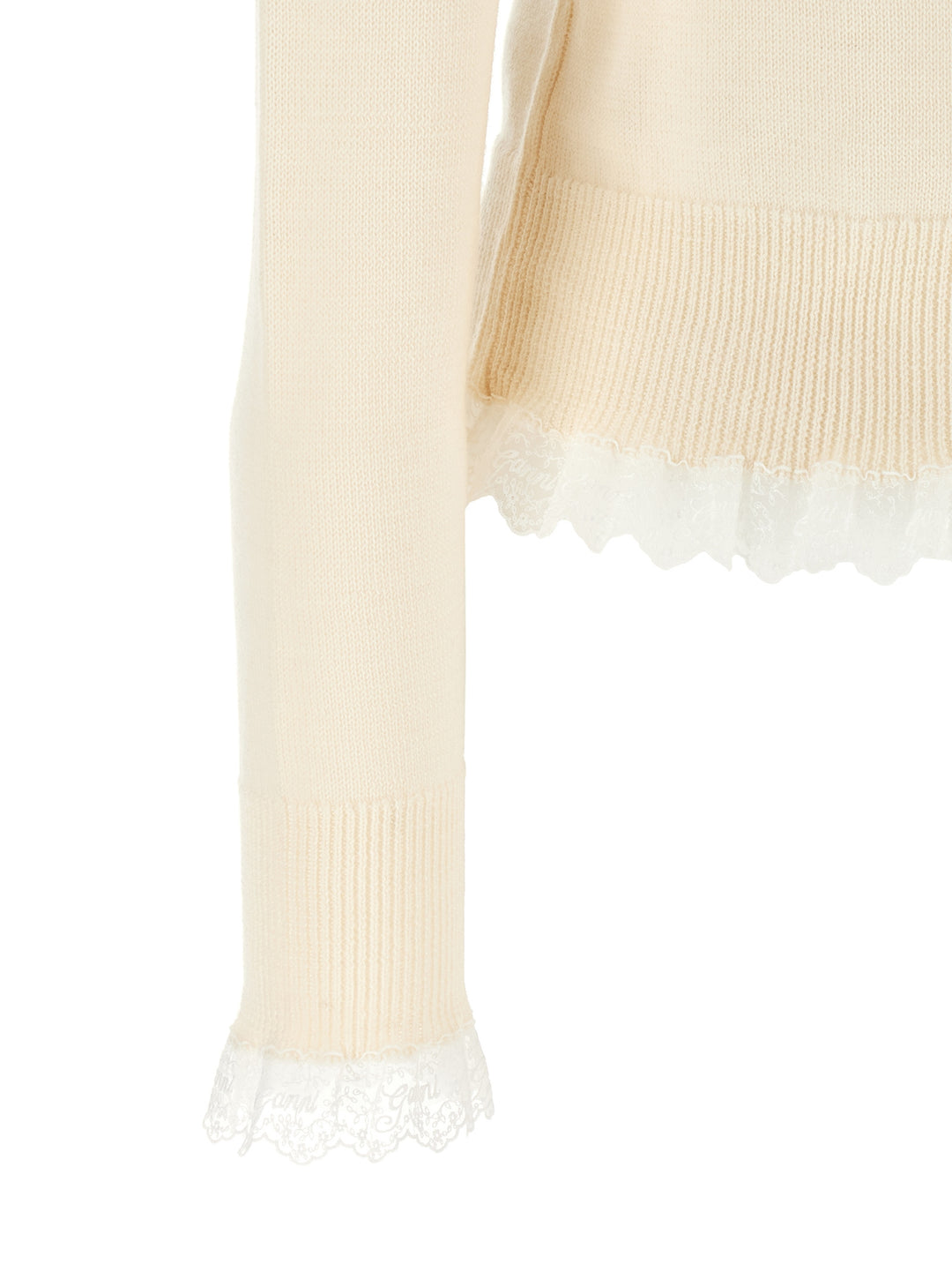 Ganni Ganni Turtleneck Sweater With Lace Trim Maglioni - Bianco | 666b9fe2b8915beafb78bab75b7ef58155e1e5f9