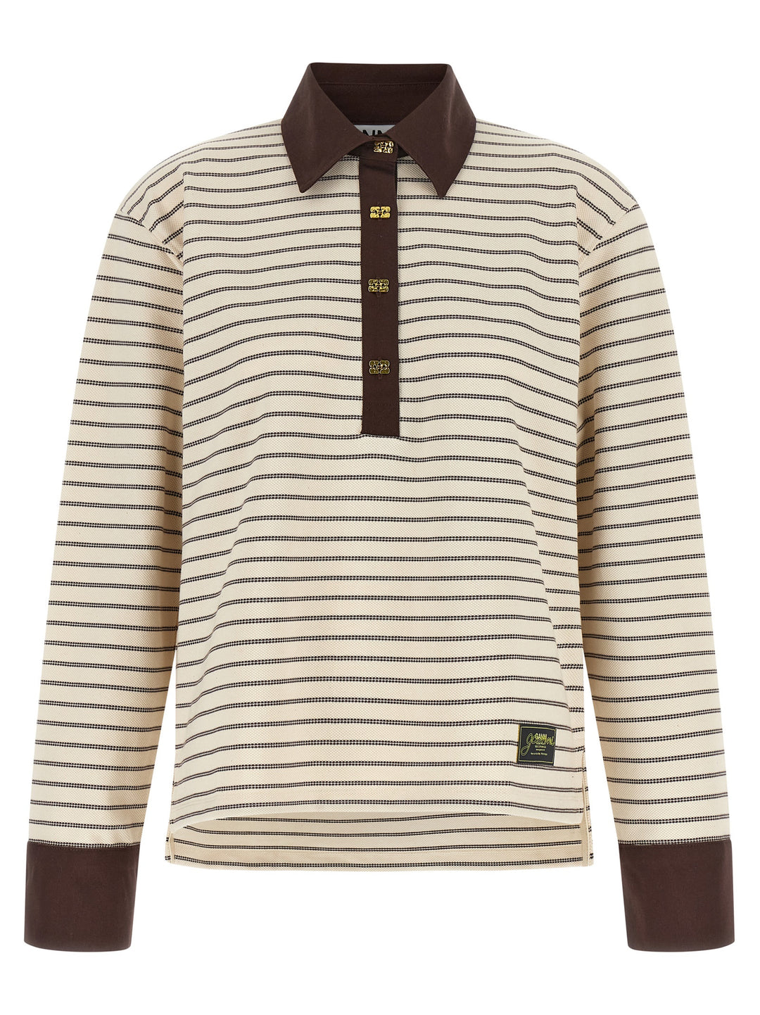 Ganni Striped Cotton Polo Shirt Maglioni - Marrone | 54c75871bd3d7934d0bd7de80cd0bc2489d8daf1