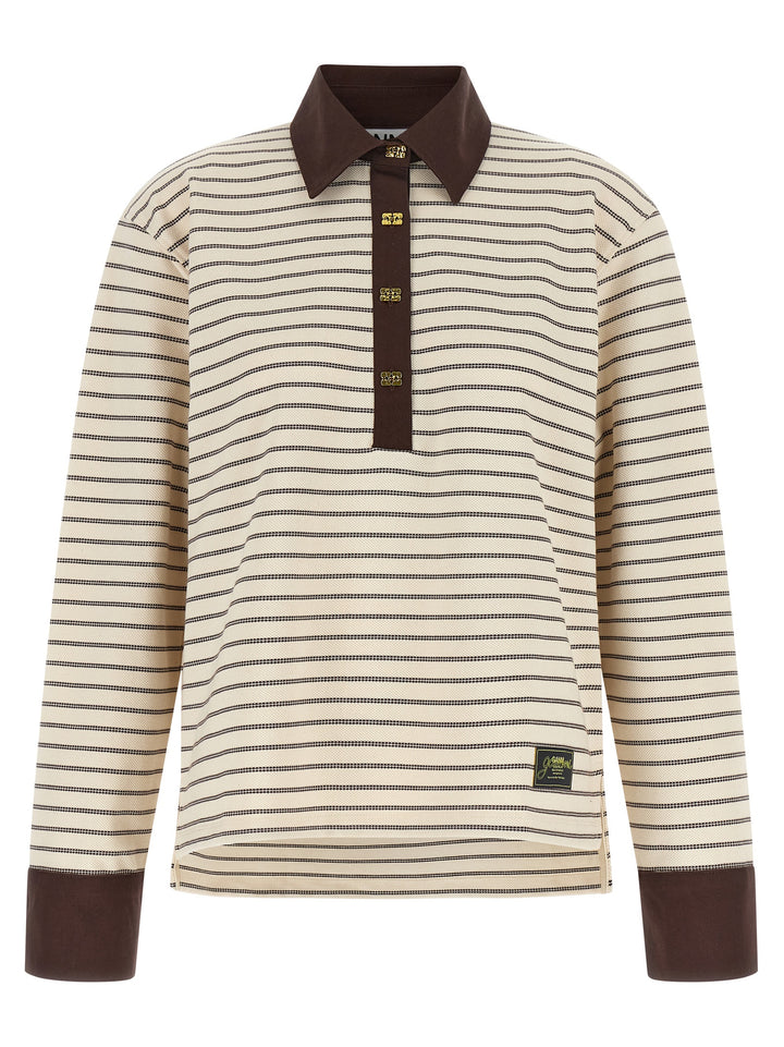 Ganni Striped Cotton Polo Shirt Maglioni - Marrone | 54c75871bd3d7934d0bd7de80cd0bc2489d8daf1
