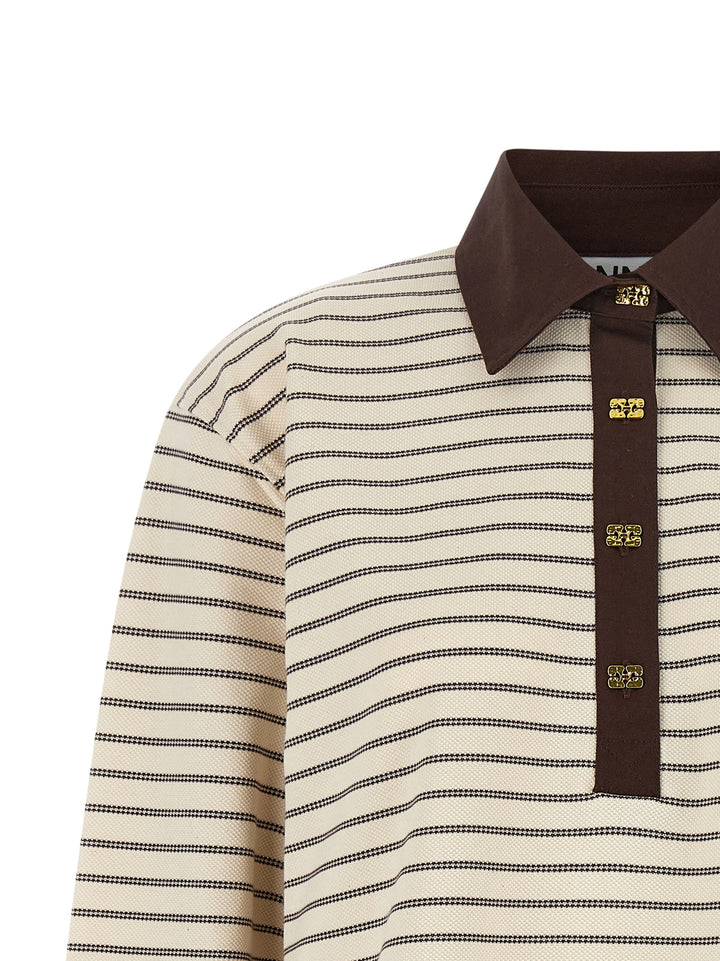 Ganni Striped Cotton Polo Shirt Maglioni - Marrone | e3cba941c2636f6d30022b009589c35486291d5a