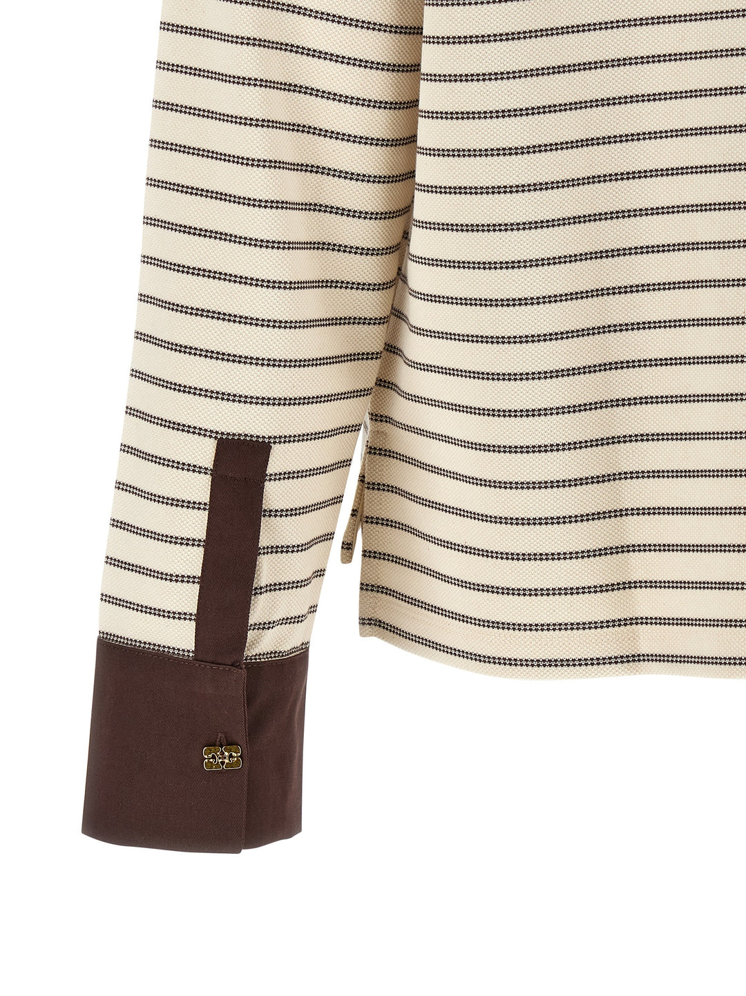 Ganni Striped Cotton Polo Shirt Maglioni - Marrone | 7cdfede065b6f98fbd813107d76d4e5e44df74b5