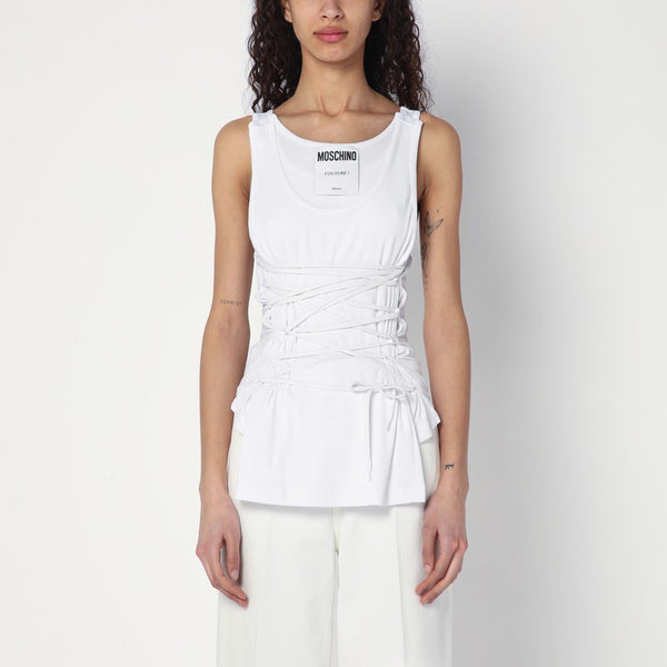 White Tank Top In Cotton With Laces