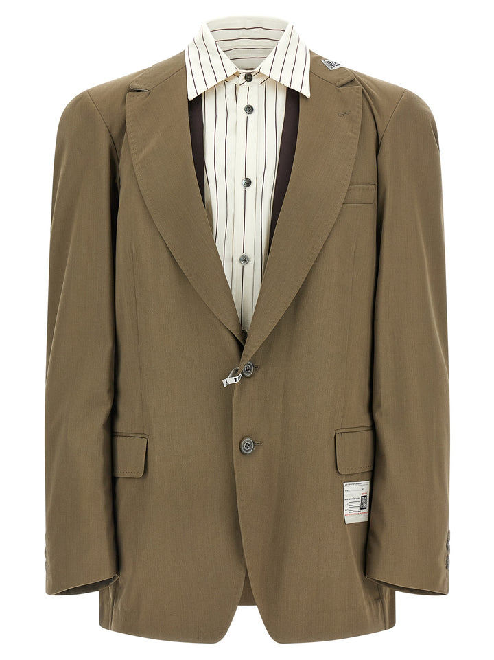 Maison Mihara Yasuhiro Mix Layered Wool Gabardine Blazer - Verde | 242f368c43abc6314073e208e3f14c3dfa7a8c2b