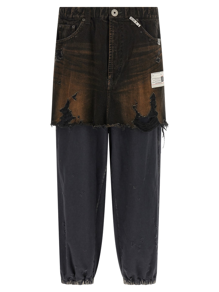 Maison Mihara Yasuhiro Waist Layered Denim Pantaloni - Nero | dee6ca455030b3540fd0312737e8d0b4a72d0507