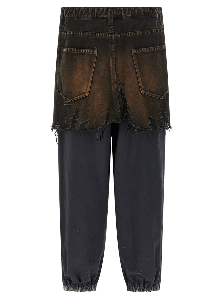 Maison Mihara Yasuhiro Waist Layered Denim Pantaloni - Nero | be840c929ea64b76d0c490d605ad25bf2f604d74