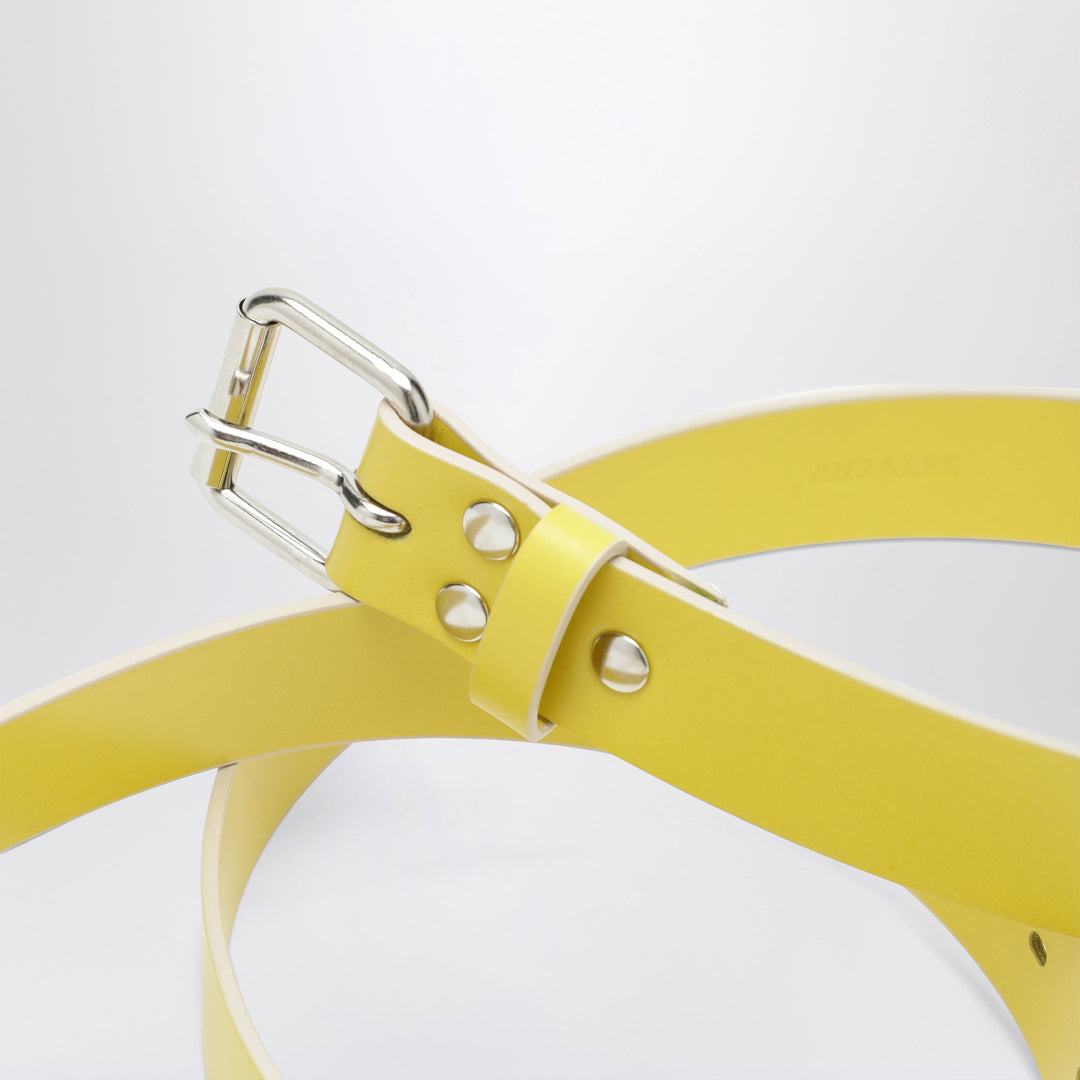 Auralee Ceinture Jaune En Cuir De Vachette Brillant