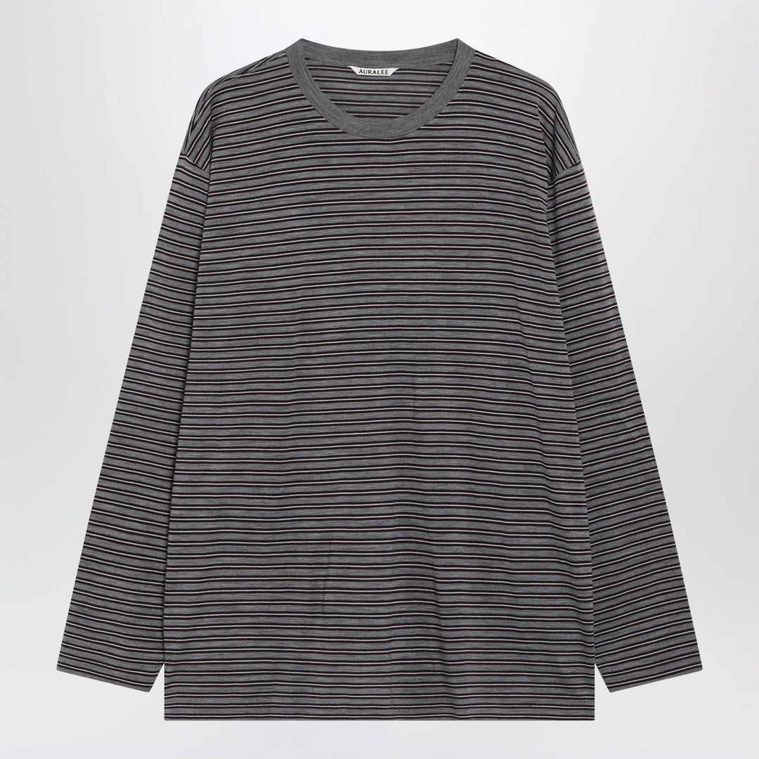 Auralee T-Shirt Rayé Gris en Laine