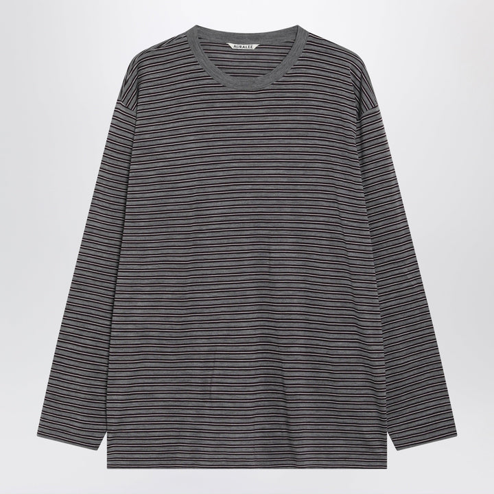Auralee T-Shirt Rayé Gris en Laine