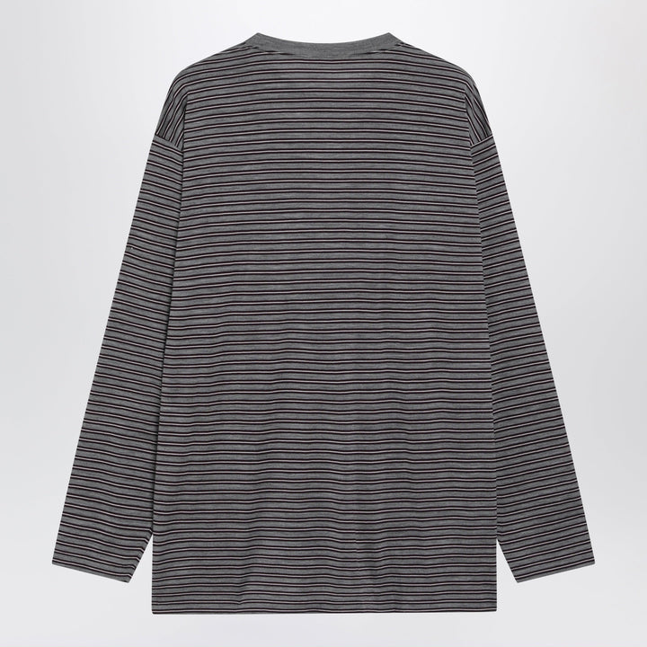 Auralee T-Shirt Rayé Gris en Laine