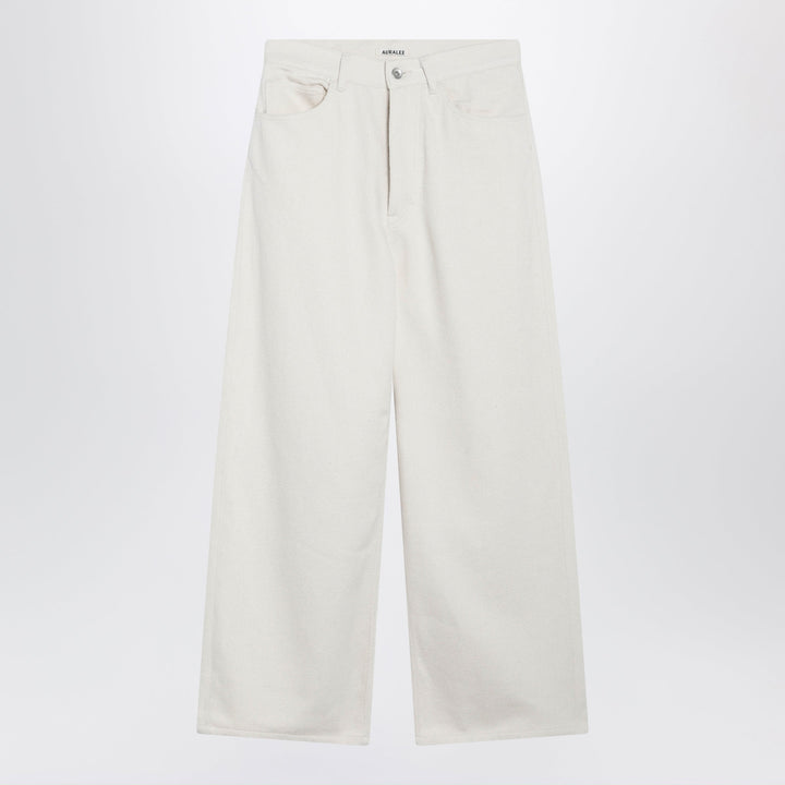 Auralee Wide-Leg Ivory Silk Denim Trousers