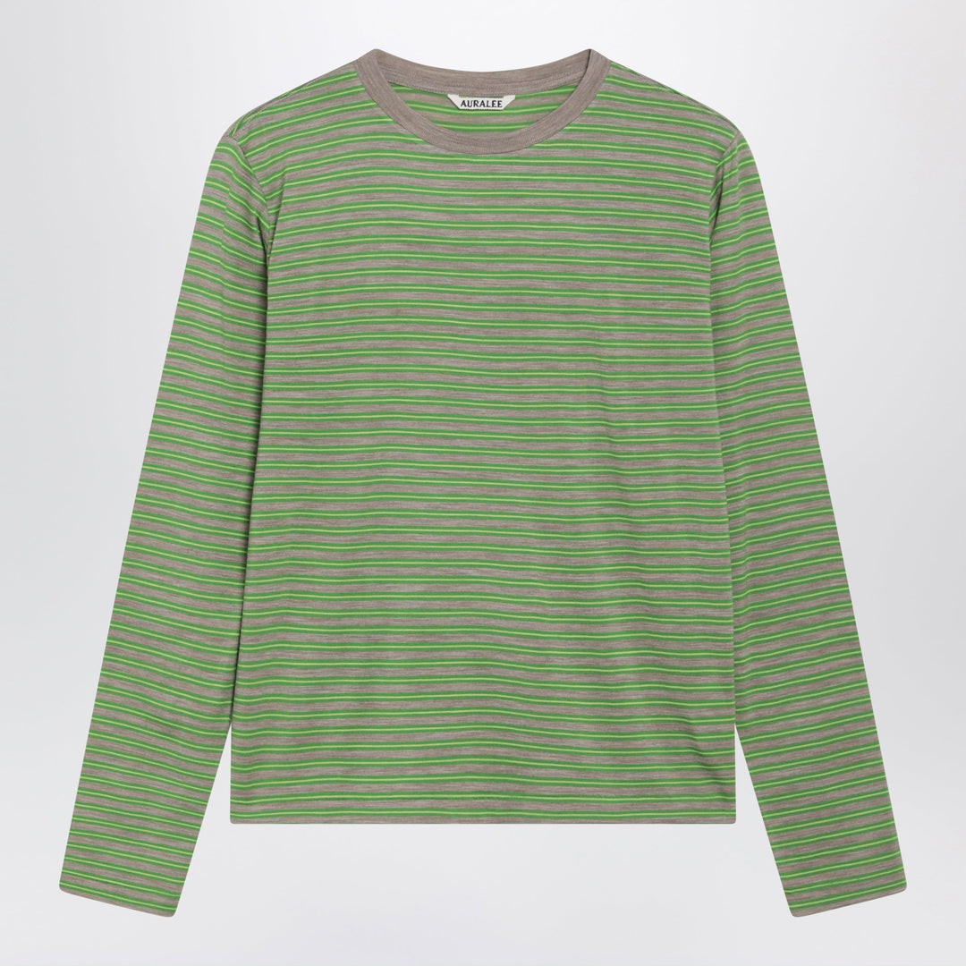 Auralee Green Striped T-Shirt In Wool