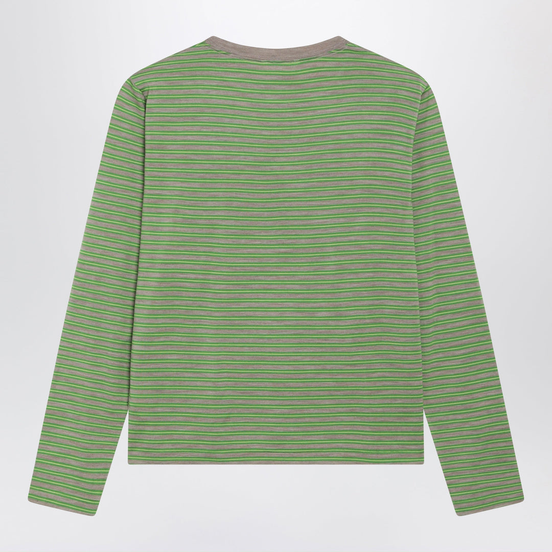 Auralee Green Striped T-Shirt In Wool