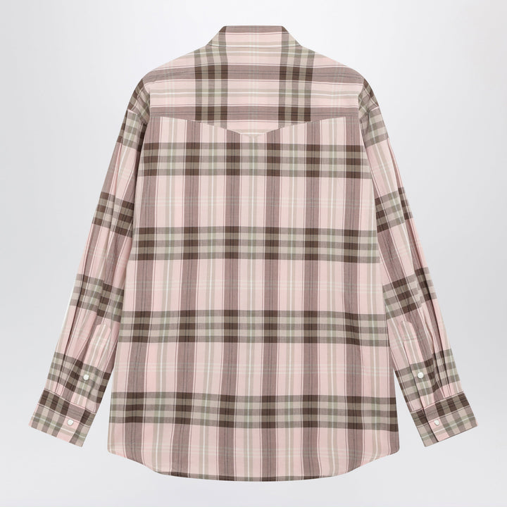 Auralee Chemise Rose à Carreaux en Coton et Soie