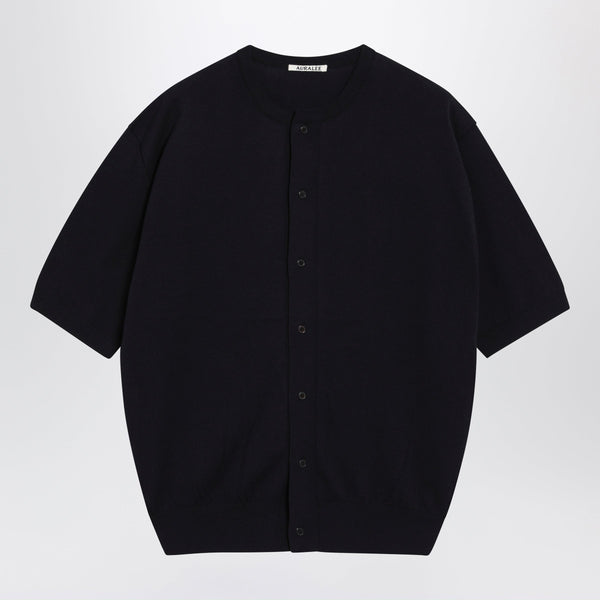 Navy Blue Cotton Button-Up Sweater