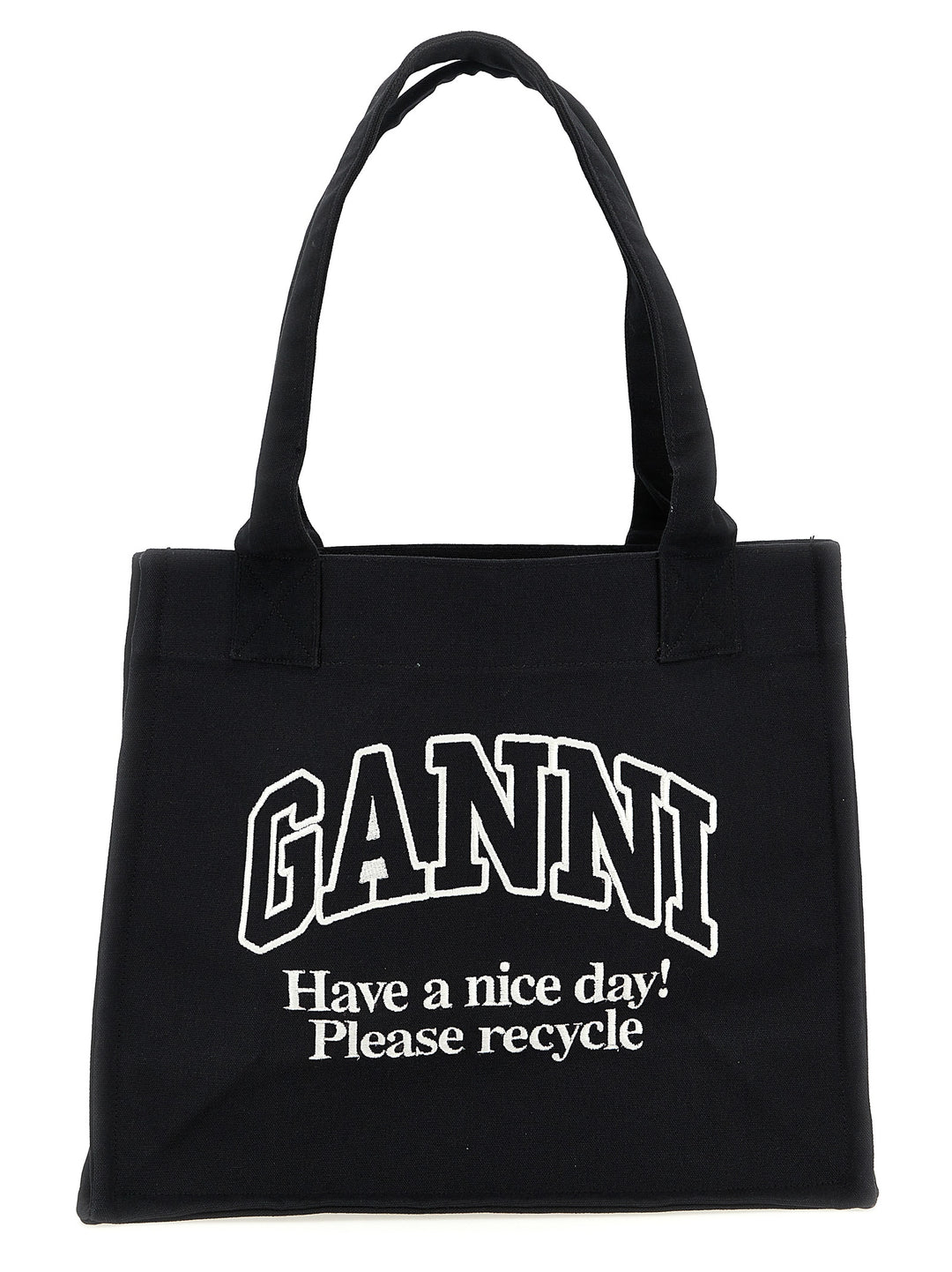 Ganni Large Easy Shopper Contrasted Logo Tote - Bianco/Nero | 077f2a74483bfd815fee9cd8a17a774c526dbe4c