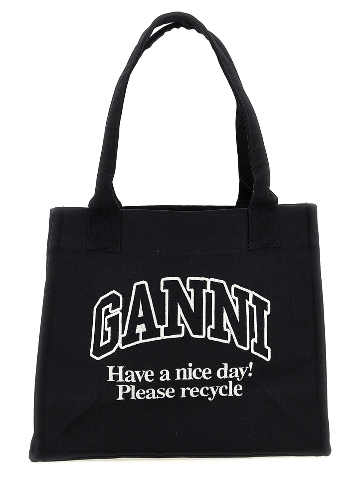Ganni Large Easy Shopper Contrasted Logo Tote - Bianco/Nero | 077f2a74483bfd815fee9cd8a17a774c526dbe4c