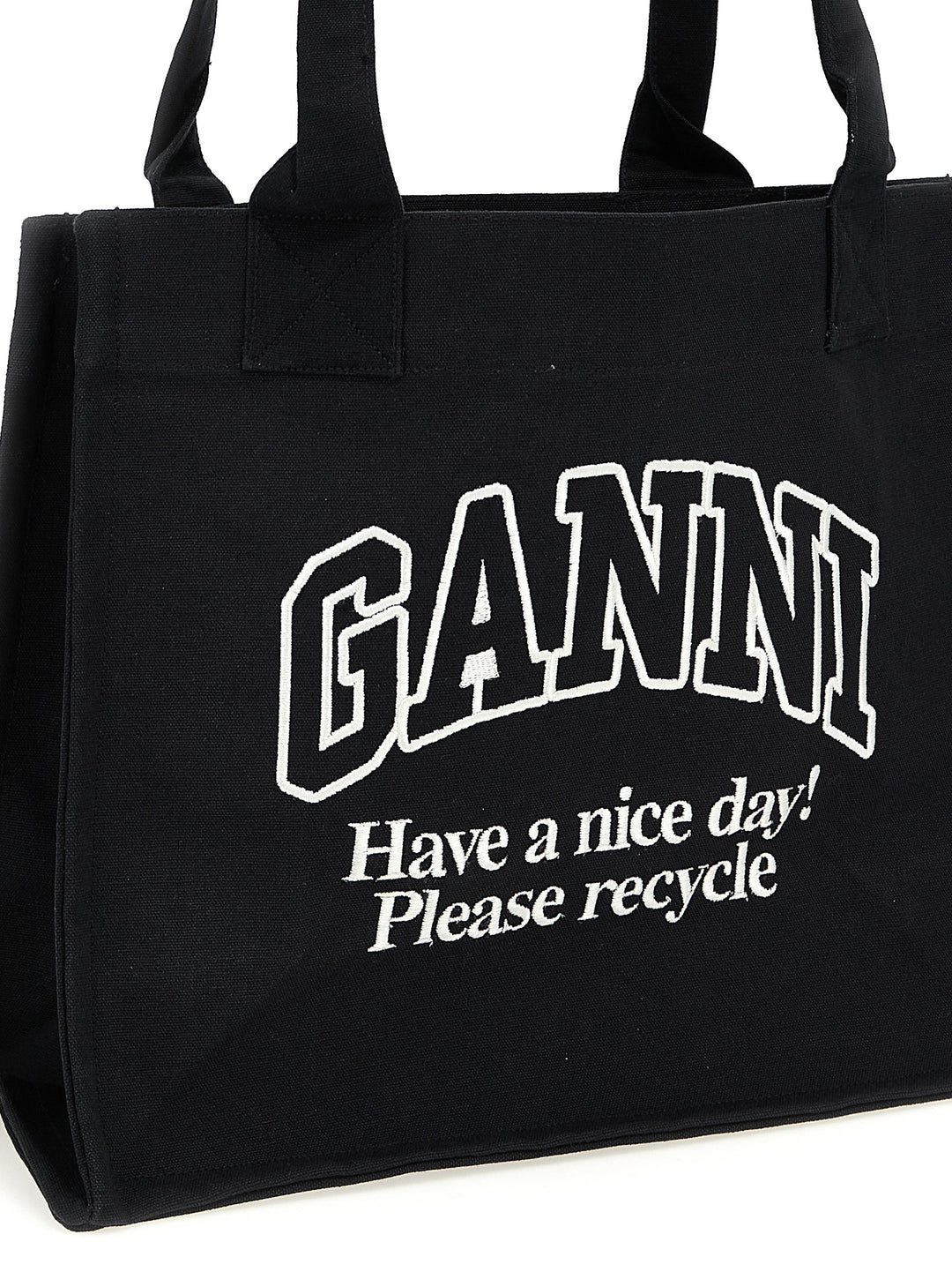 Ganni Large Easy Shopper Contrasted Logo Tote - Bianco/Nero | 42dec7dd872aa9a2b47c91300af7181c61b85725