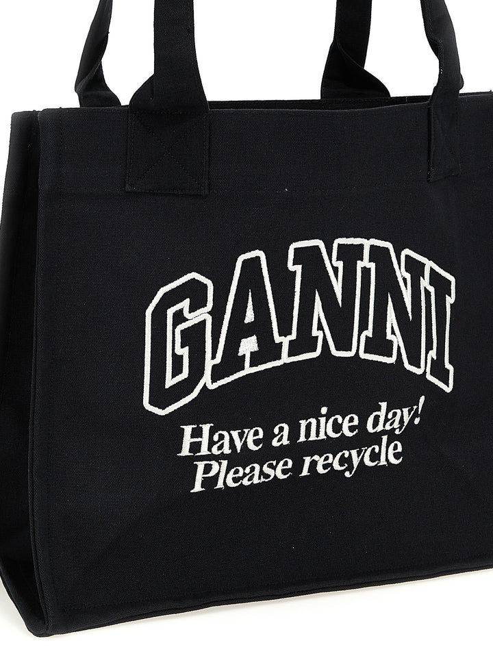 Ganni Large Easy Shopper Contrasted Logo Tote - Bianco/Nero | 42dec7dd872aa9a2b47c91300af7181c61b85725