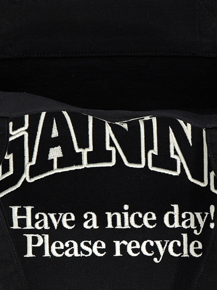 Ganni Large Easy Shopper Contrasted Logo Tote - Bianco/Nero | 7c2ca55bd9c3bb25118f240334848a6ef4e27ead