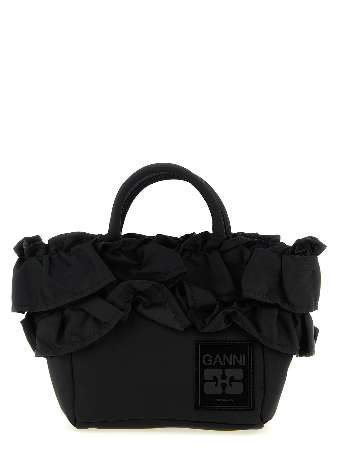 Ganni Mini Shopper Ruffle Borse a Mano - Nero | e002fac62df20be22eb80b497965dc3a36a21198