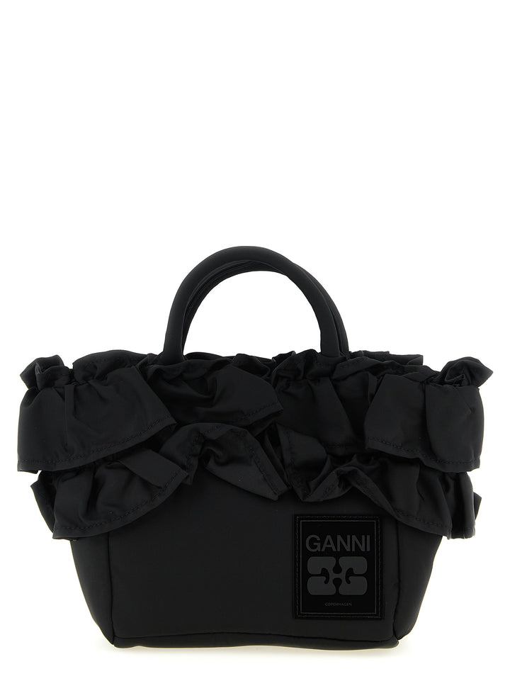 Ganni Mini Shopper Ruffle Borse a Mano - Nero | e002fac62df20be22eb80b497965dc3a36a21198