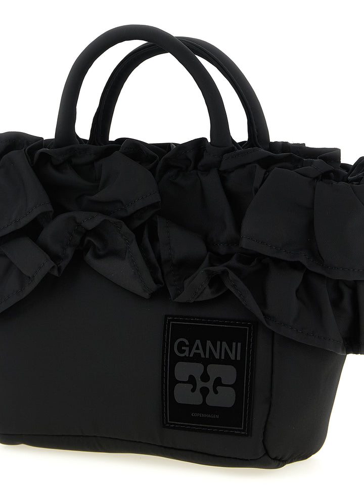 Ganni Mini Shopper Ruffle Borse a Mano - Nero | 88a211603613c39b495395ad9c87dac3a978d58a