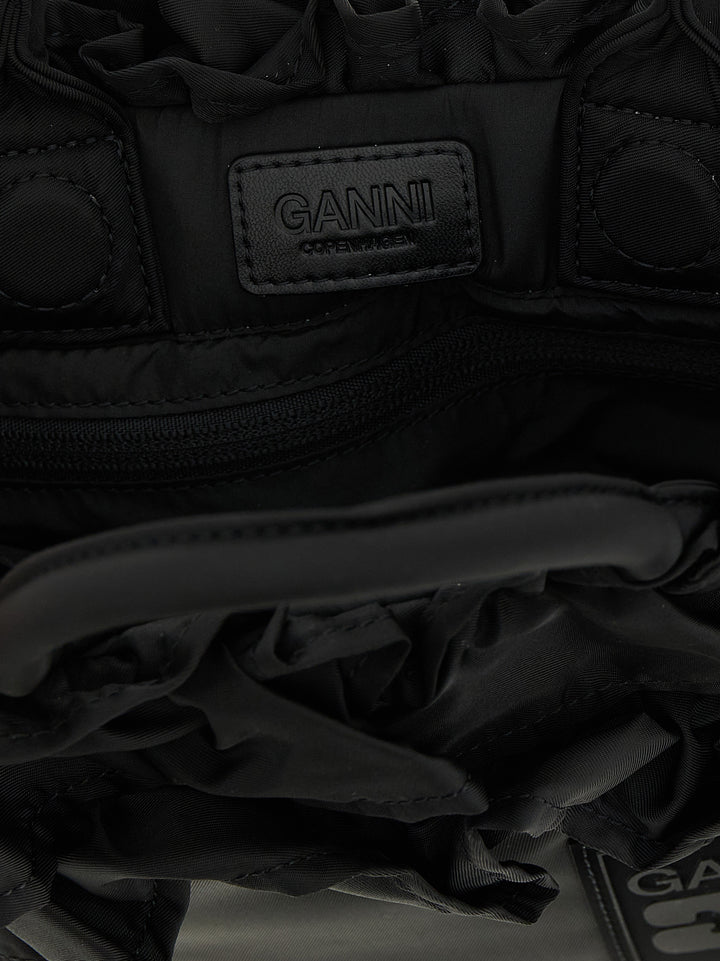Ganni Mini Shopper Ruffle Borse a Mano - Nero | 4a12dcc39a2b809658aa98f1be4db37a16207c12