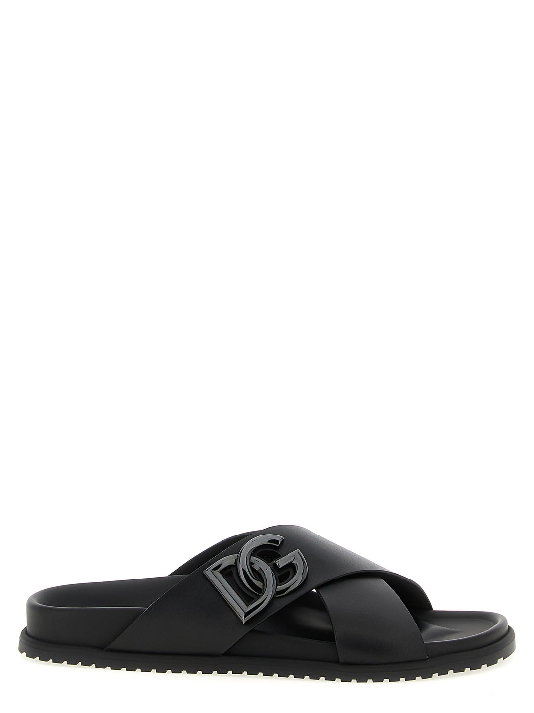 Dolce & Gabbana Leather Slides Sandali - Nero | b8987995f79be7651fcb19d42a716200c7d65626