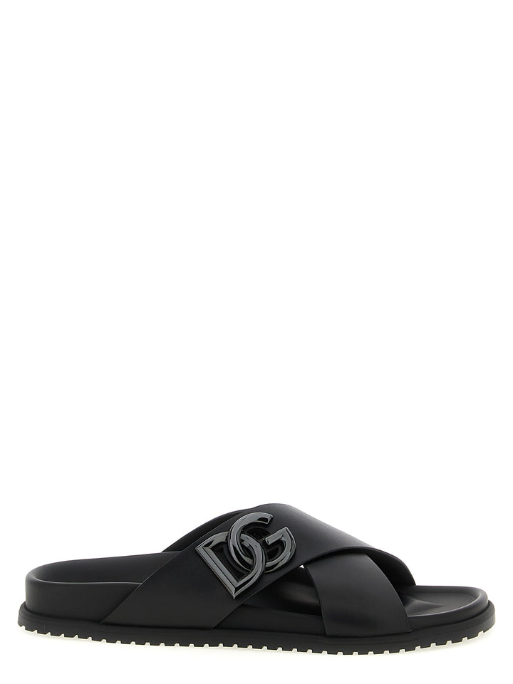 Dolce & Gabbana Leather Slides Sandali - Nero | b8987995f79be7651fcb19d42a716200c7d65626