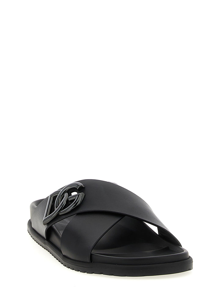 Dolce & Gabbana Leather Slides Sandali - Nero | 51187be9cb55af1ad72efe8976bb0f1b4c828fbc