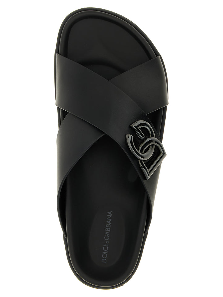Dolce & Gabbana Leather Slides Sandali - Nero | 3f332bf2e708784d18bd3b4950ff5157f67a9402