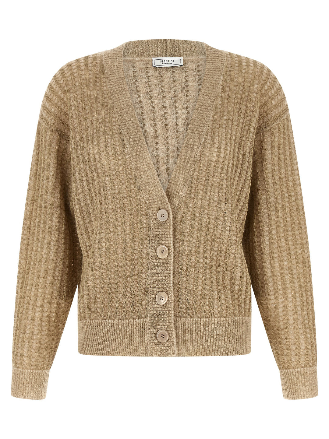 Peserico Waffle Lamé Cardigan Maglioni - Beige | c489f445e39f53ae3b459b30f58a209227cb9cce