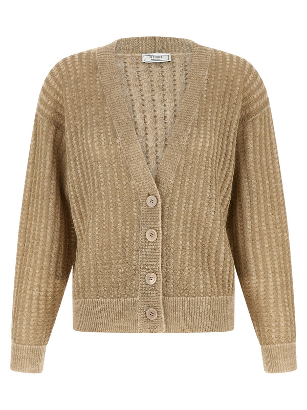 Waffle Lamé Cardigan Maglioni Beige