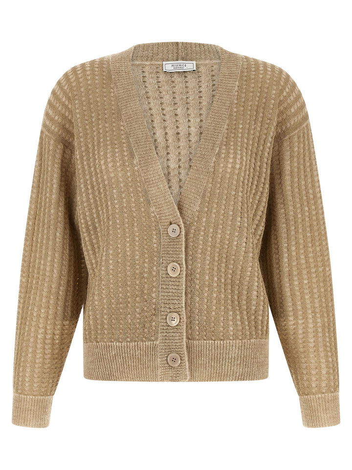 Peserico Waffle Lamé Cardigan Maglioni - Beige | c489f445e39f53ae3b459b30f58a209227cb9cce