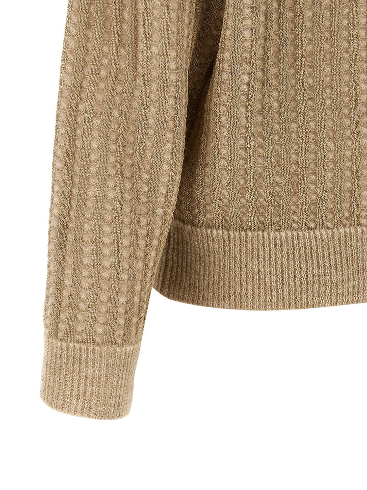 Peserico Waffle Lamé Cardigan Maglioni - Beige | 1b8bc5ef1f7326e3f2e69c8569cf870398aae987