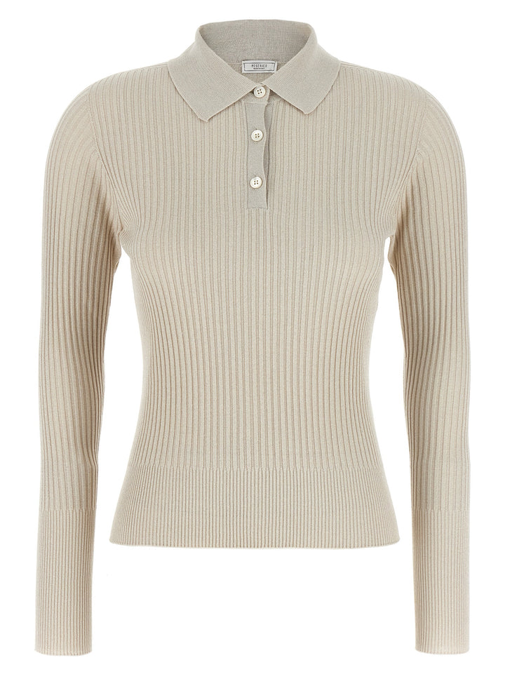 Peserico Lurex Ribbed  Shirt Polo - Beige | 8f09cfe5a61eff9588131b6efd17857c2aa67fc4