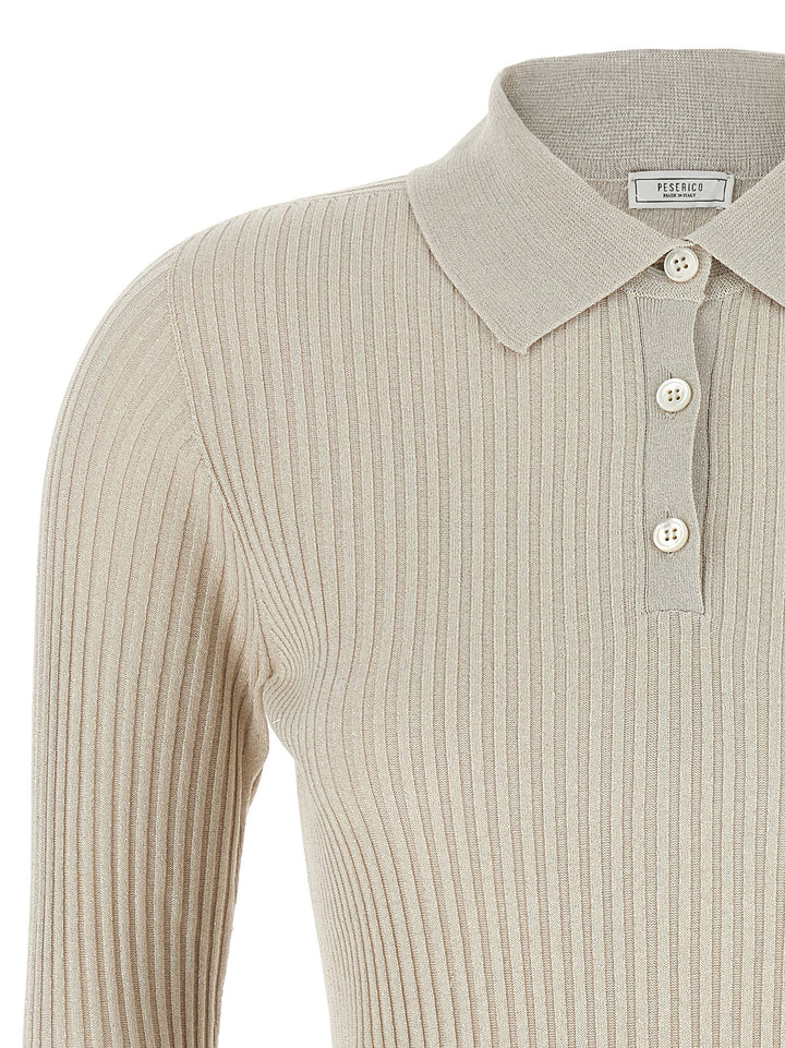 Peserico Lurex Ribbed  Shirt Polo - Beige | 7b854ec7281d27681c225199e6ec92f762a1d445