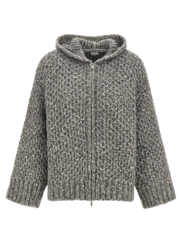 Zipped Hooded Cardigan Maglioni Grigio
