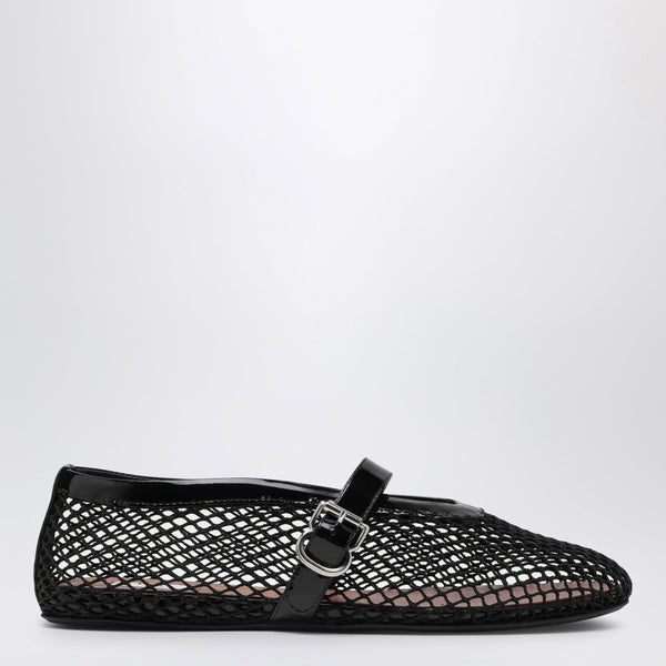 Flat Mesh Ballerina Flats In Patent Leather, Black