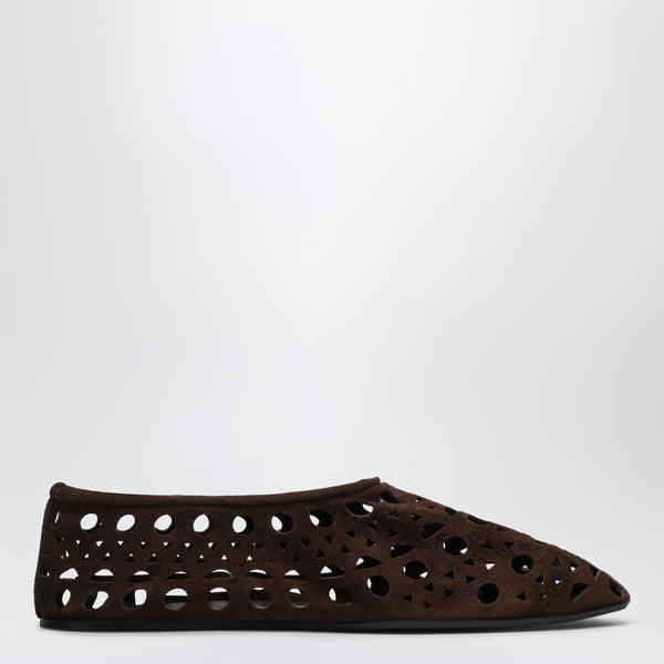 Brown Perforated Suede Vienne Slippers