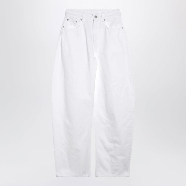 High-Waisted Curved-Leg White Denim Jeans