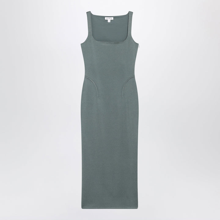 Alaïa Robe Ajustée Gris-Vert En Mélange De Soie