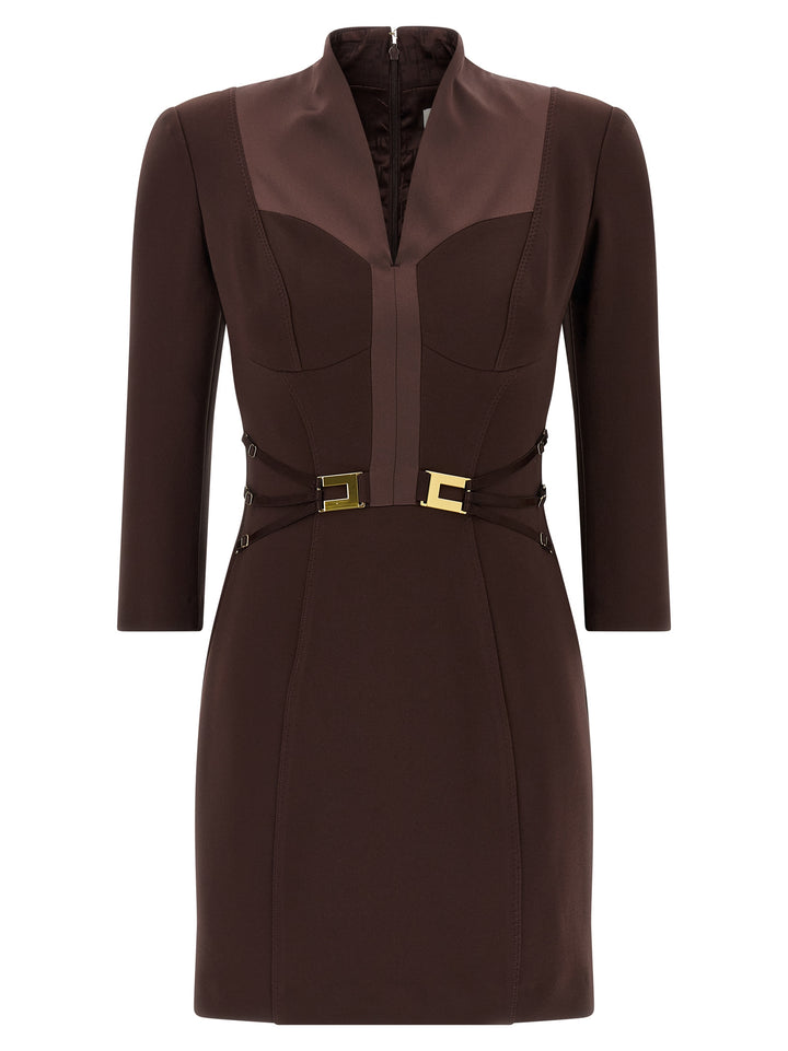 Elisabetta Franchi Logo Dress With Elastic Bands Abiti - Marrone | 00192f0bd9208399336d366225fc99b585ed5184