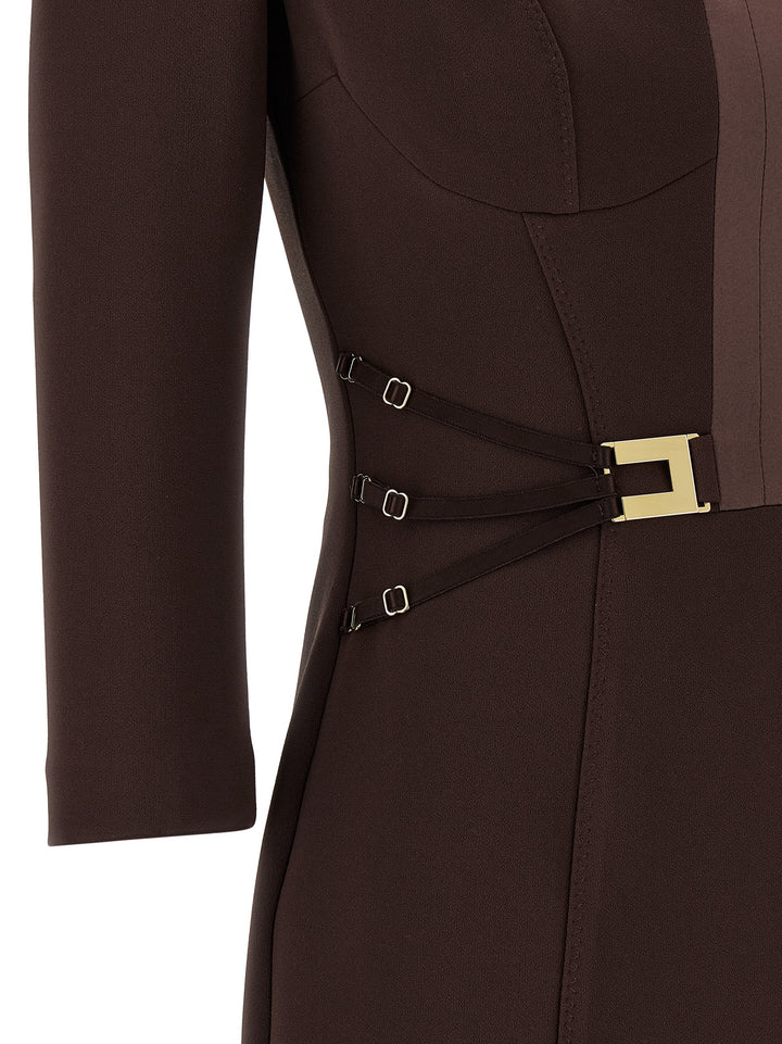 Elisabetta Franchi Logo Dress With Elastic Bands Abiti - Marrone | f5f112ee9d426774826020a5cc624fd5857b468e