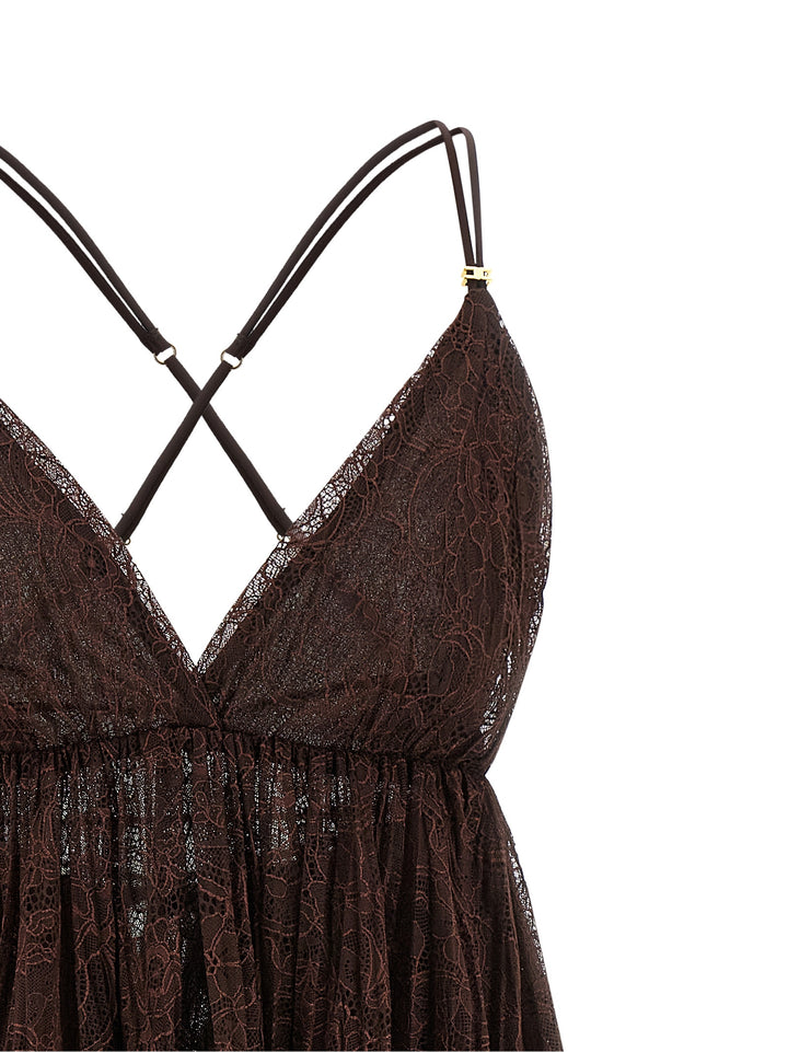 Elisabetta Franchi Lace Mini Dress Abiti - Marrone | e7545a2b745d195c7074c09b7656e529a482d108
