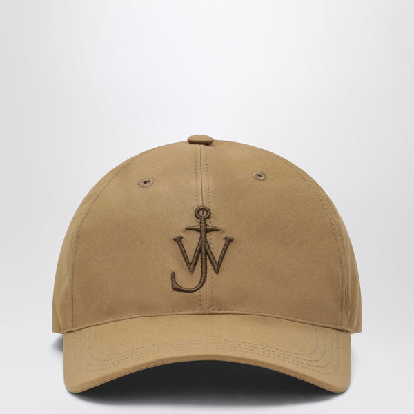 Gorra de béisbol de algodón encerado beige con bordado de ancla