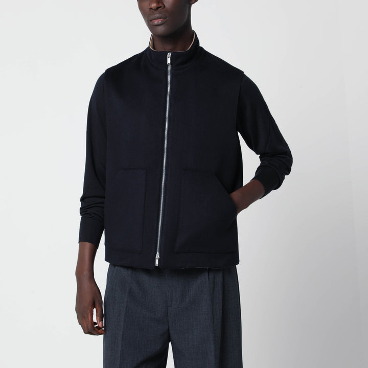 Lardini Gilet Zippé Bleu En Laine Et Cachemire