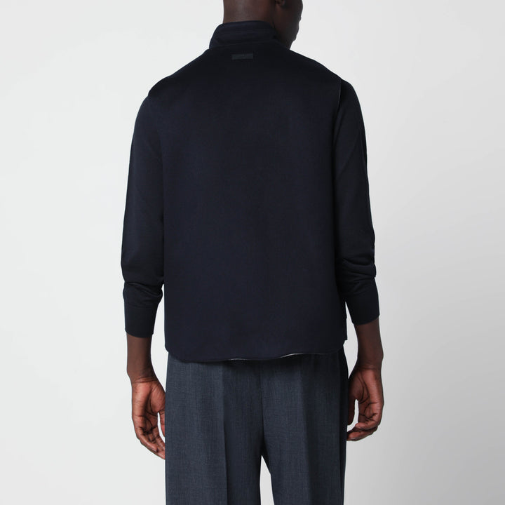 Lardini Gilet Zippé Bleu En Laine Et Cachemire