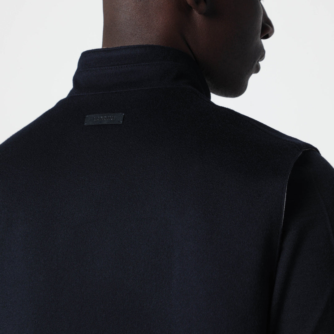 Lardini Gilet Zippé Bleu En Laine Et Cachemire